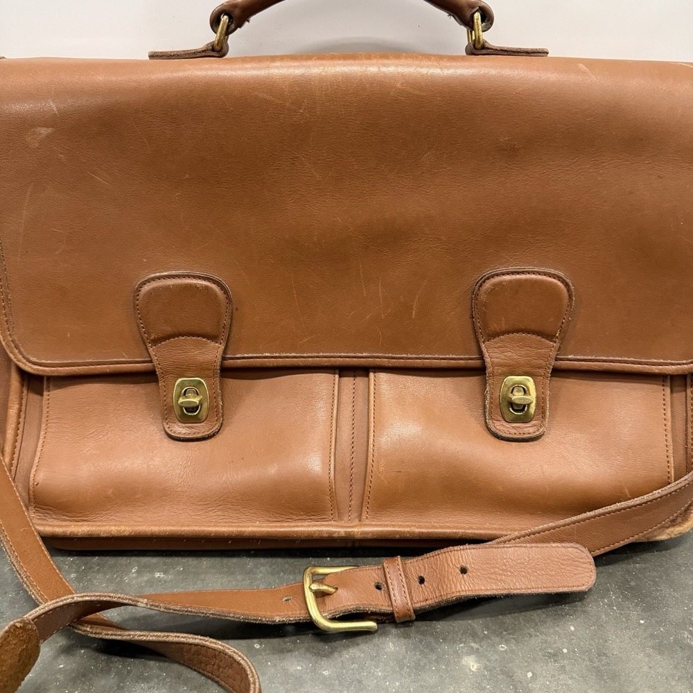 Vintage Coach Leather Laptop Briefcase Messanger Bag British Tan - Picture 2 of 11